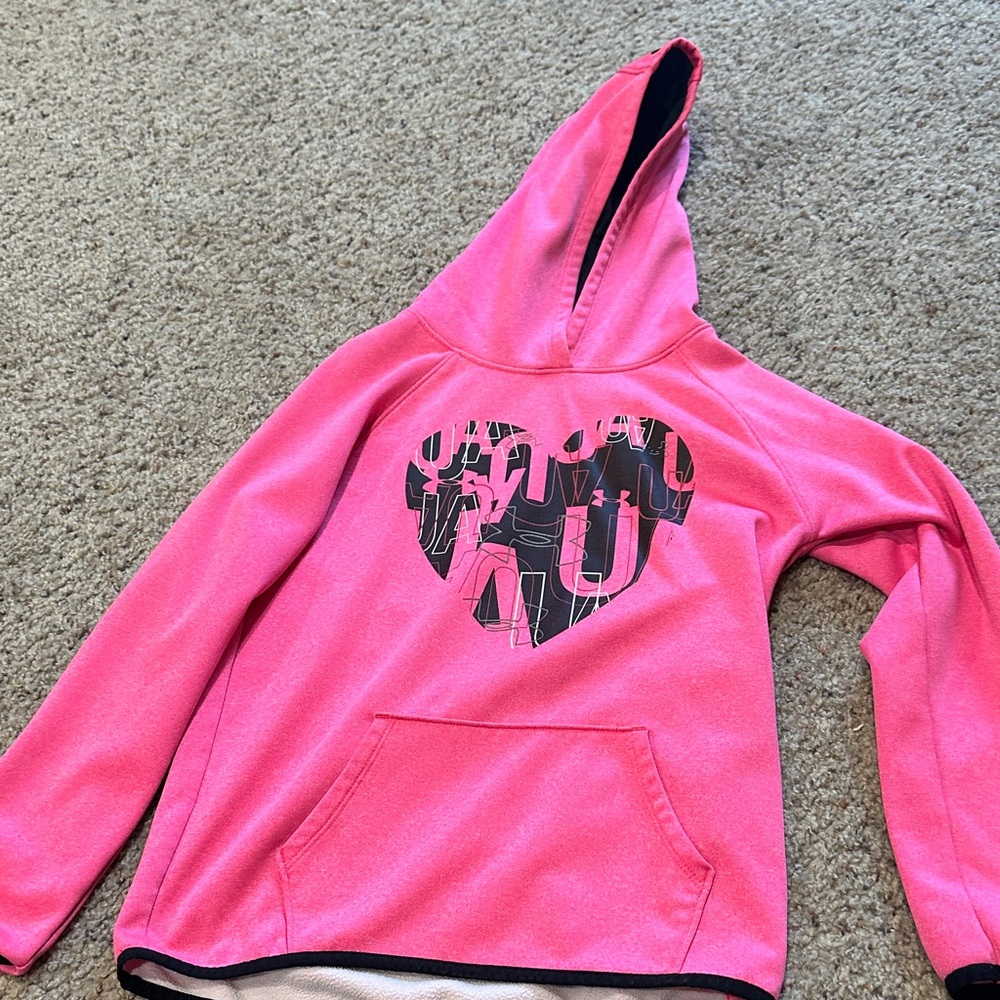 Under Armour Pink Kids Hoodie with Heart Graphic